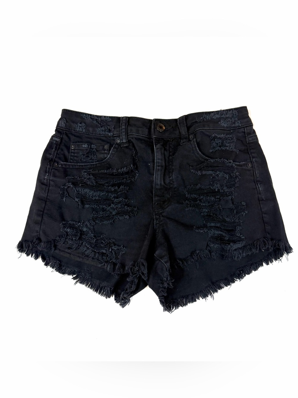 Y2K American Eagle Women’s Size 4 Vintage Hi Rise Shortie Shorts Jean Black 0634